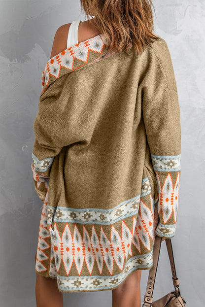 Aztec Border Open Front Cardigan