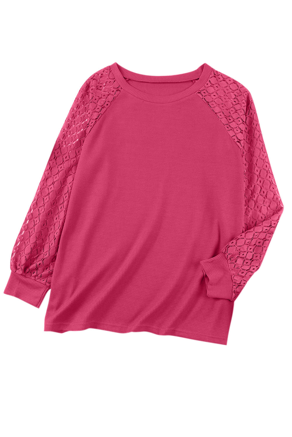 Waffle Lace Long Sleeve Top Plus Size