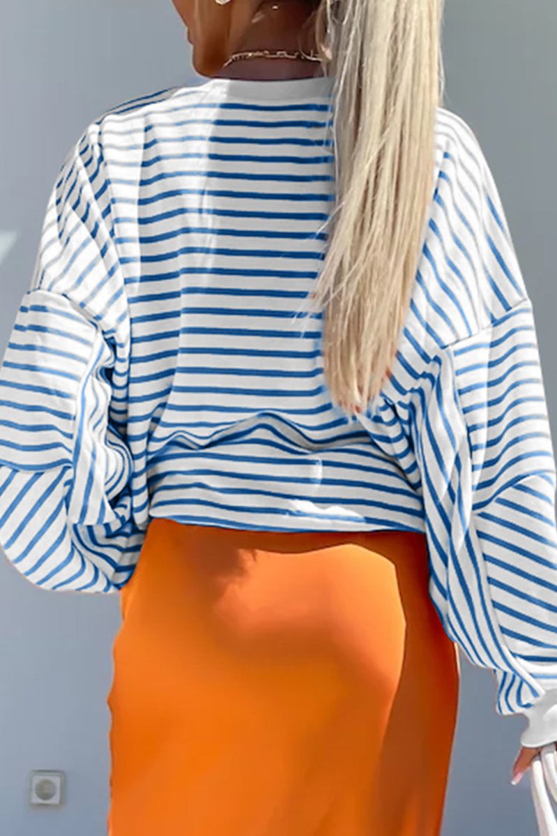 Stripe Drop Shoulder Crewneck Sweatshirt