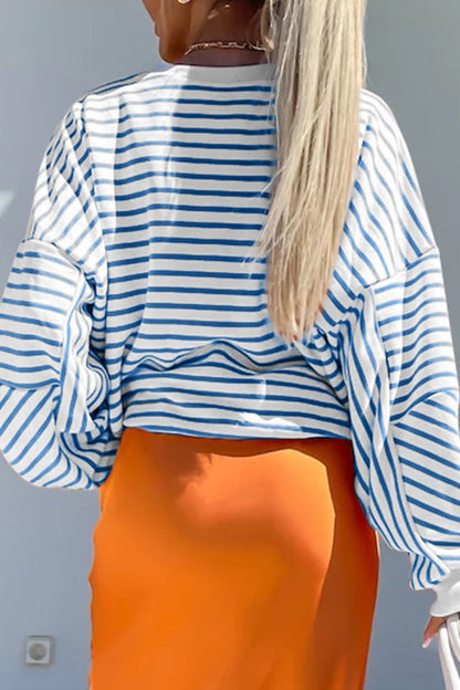 Stripe Drop Shoulder Crewneck Sweatshirt