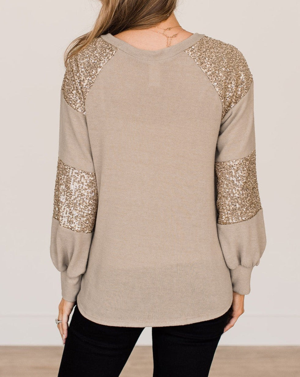 Sequin Patchwork Raglan Sleeve Top