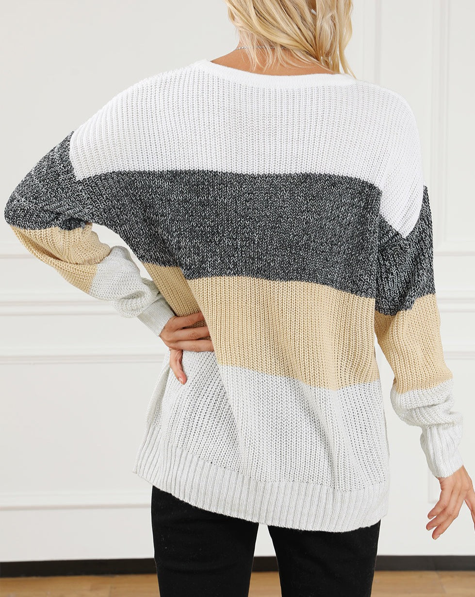 Colorblock Stripe Drop Shoulder Sweater