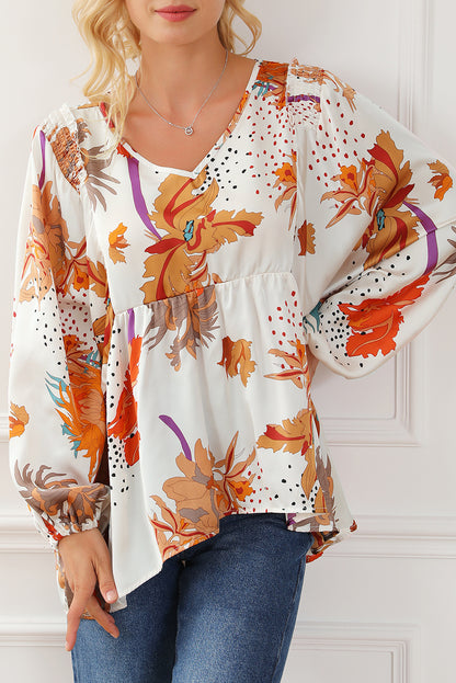 Floral V-Neck Babydoll Blouse