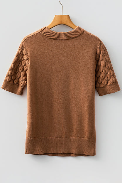 Fish Scale Textured Knit Short Sleeve Sweater