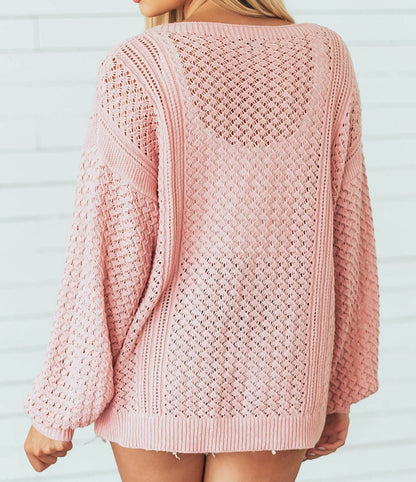 Hollowed Out Patterned Knit Sweater