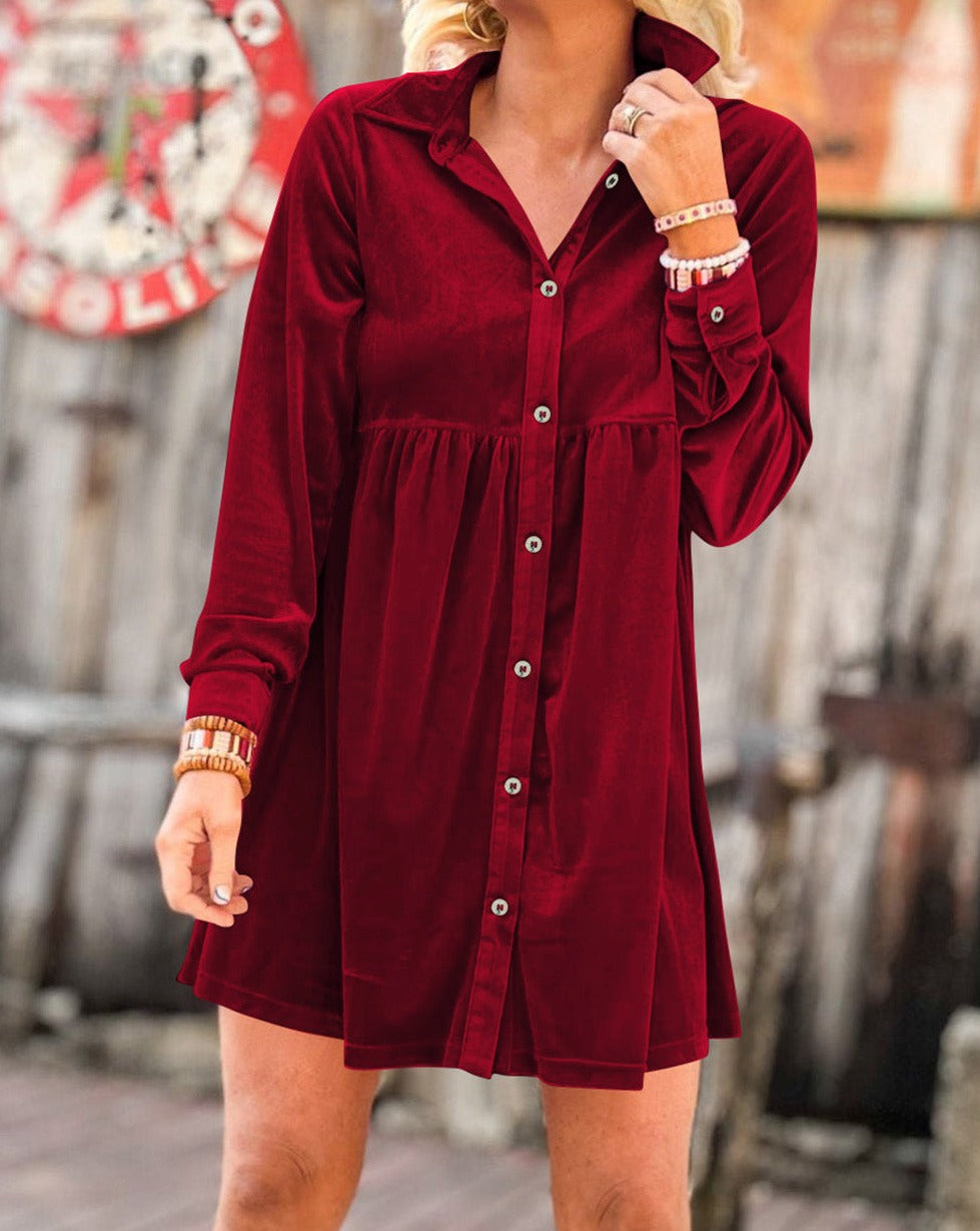 Red long sleeve shirt dress online