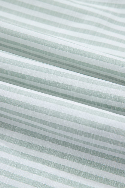 Stripe Collared V-Neck Chest Pocket Swim Cover Up