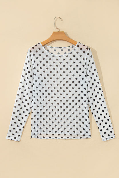 Polka Dot Sheer Mesh Long Sleeve Shift Top