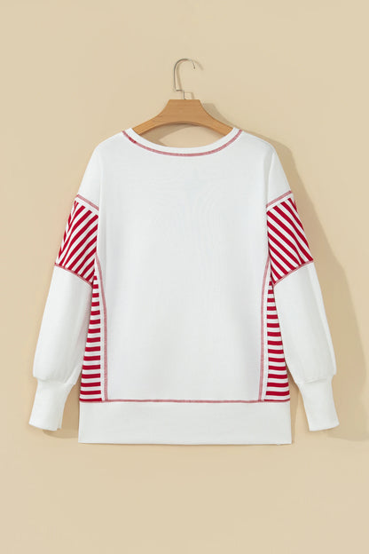 Christmas Tree Stripe Patchwork Puff Sleeve Top