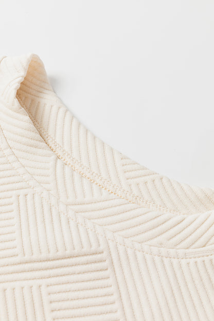 Plus Size Floral Patchwork Sleeve Textured Top