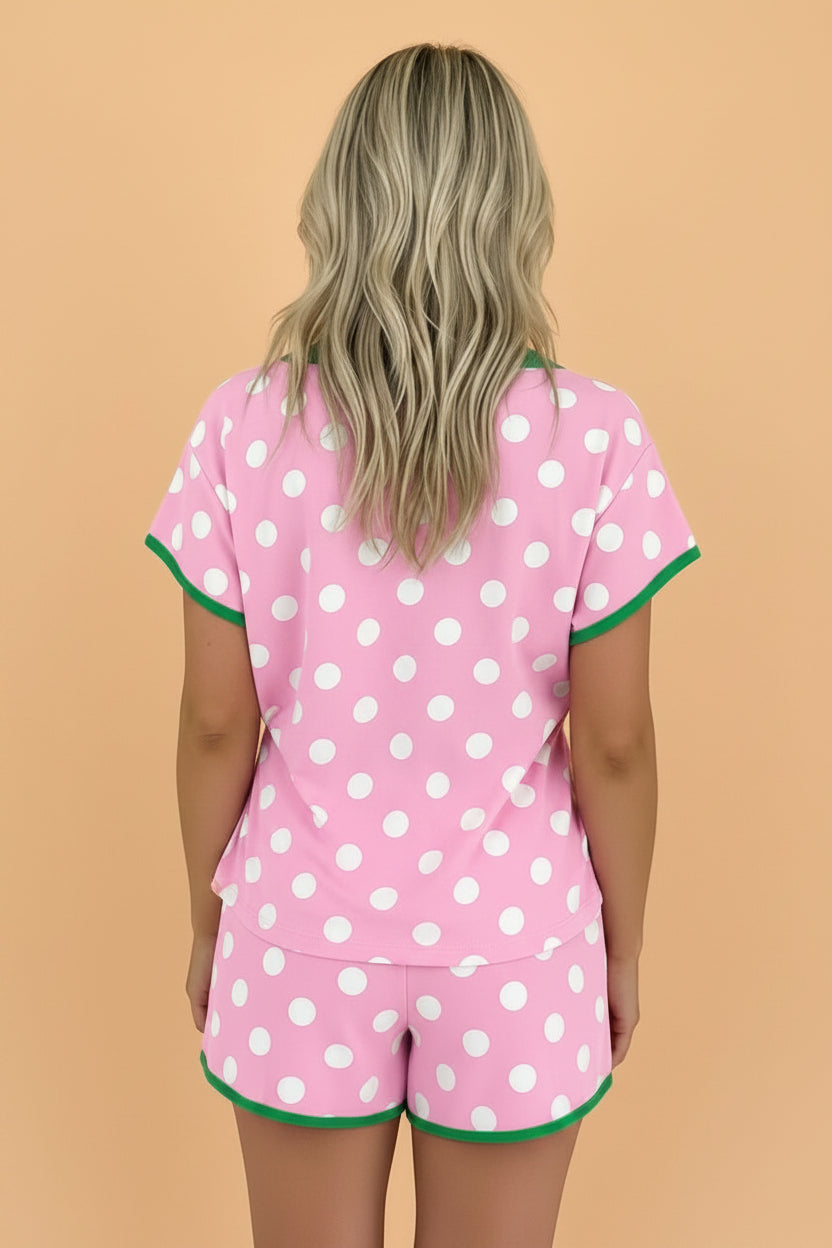 Polka Dot Contrast Trim Top & Short Set