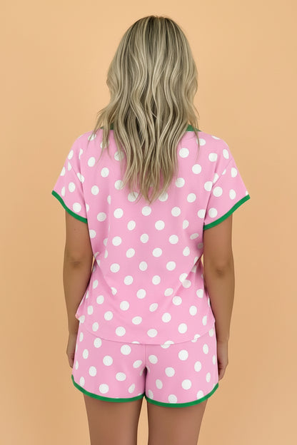 Polka Dot Contrast Trim Top & Short Set