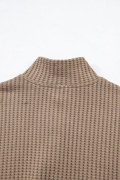 Solid Textured Knit Snap Button Collar Top