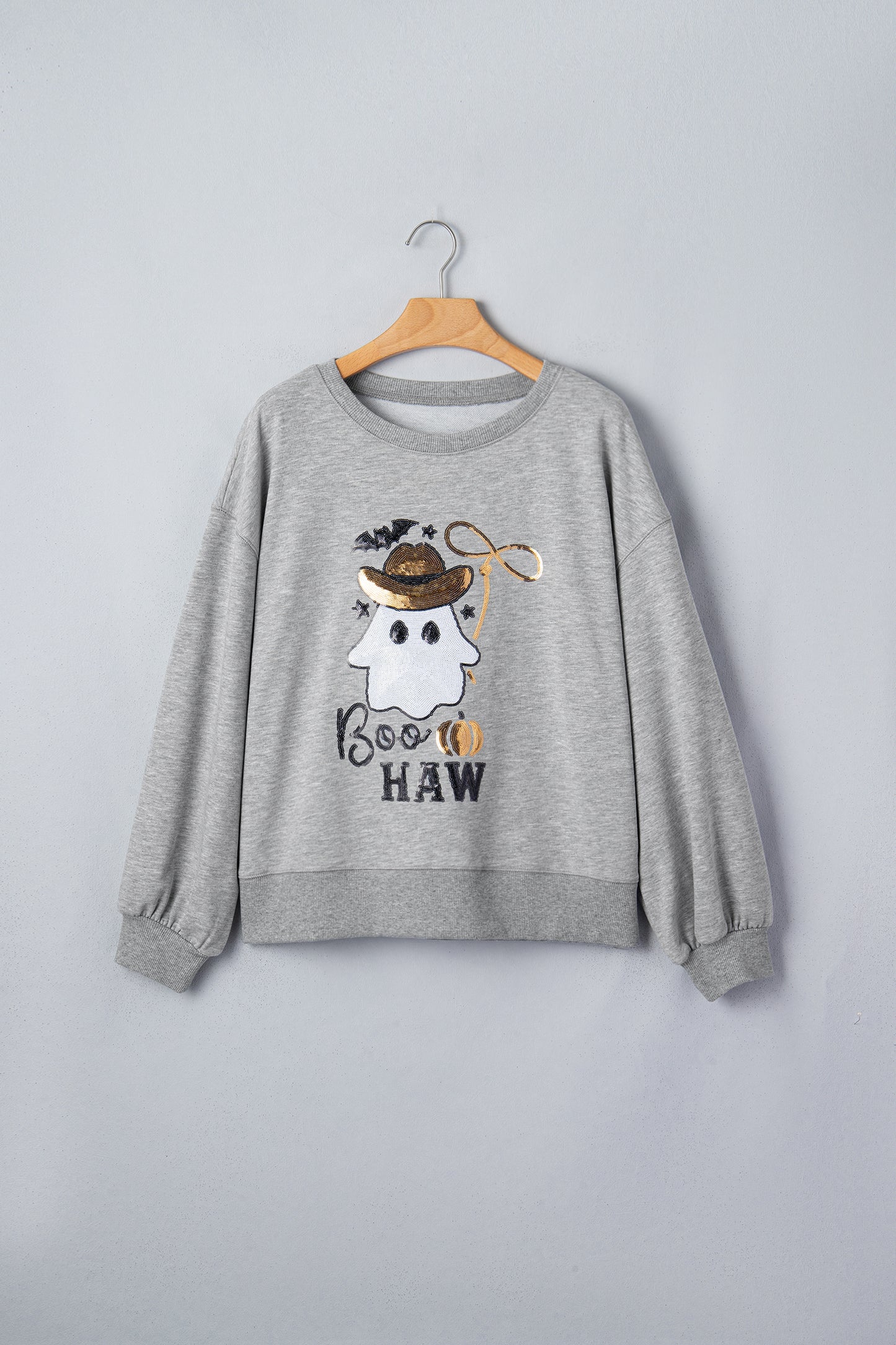 Halloween Western Ghost Sequin Graphic Long Sleeve Sweatshirt