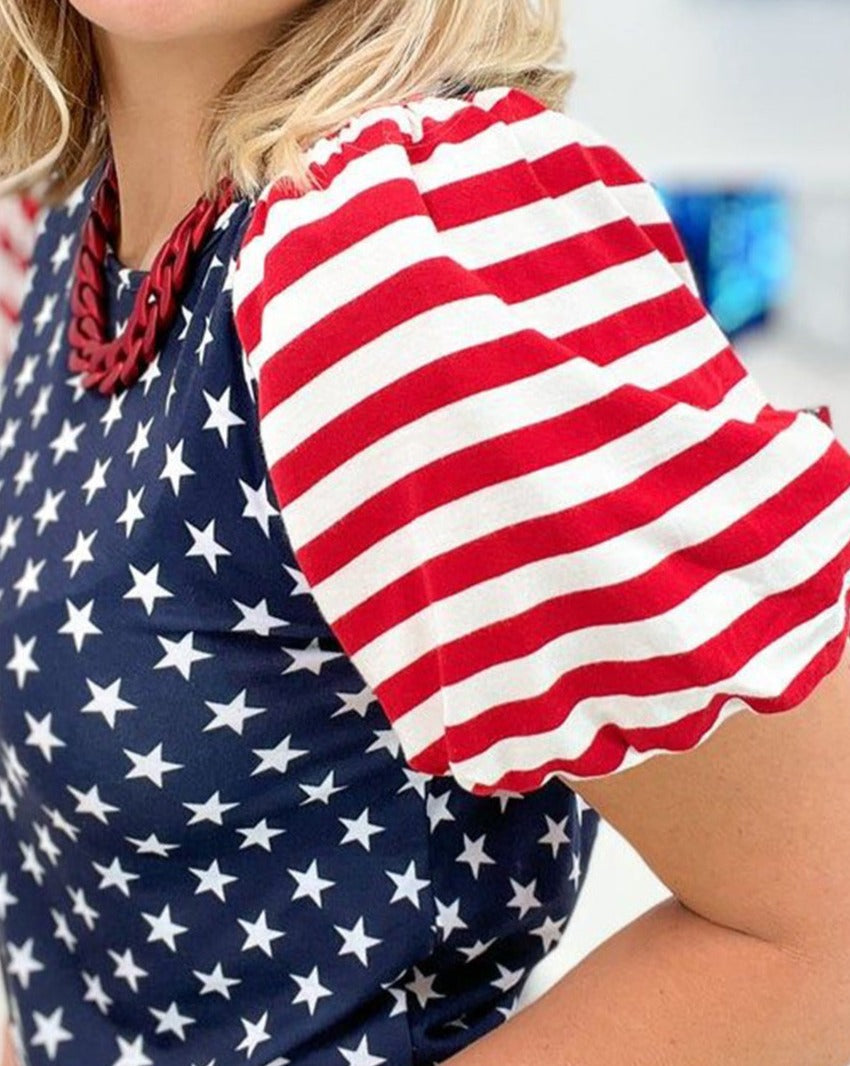 Stars and Stripes Puff Sleeve T-Shirt