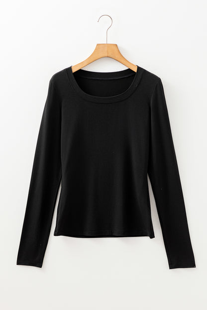 Solid Scoop Neck Long Sleeve Top