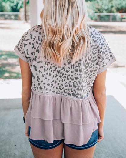 Leopard Ruffle Tiered Peplum Top