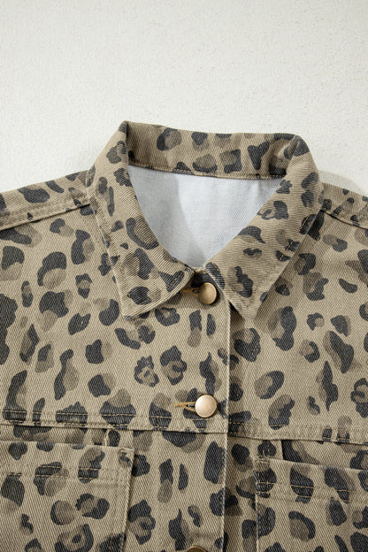 Leopard Denim Button Down Jacket