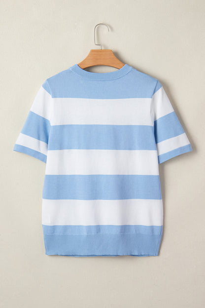 Stripe Colorblock Knitted Short Sleeve T-Shirt