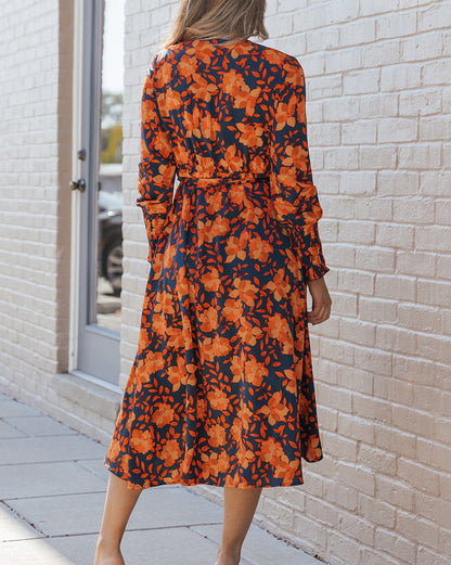 Floral Faux Wrap Belted Dress