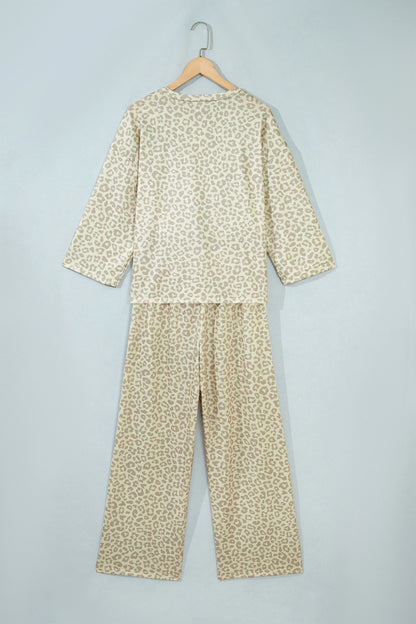 Leopard Varsity Stripe 3/4 Sleeve Top & Pants Set