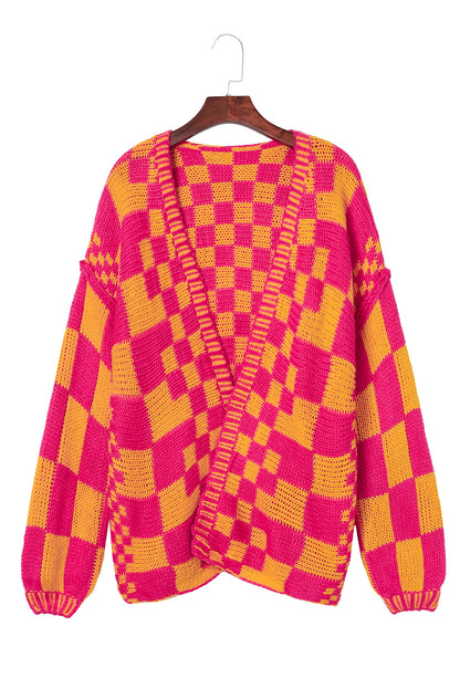 Checker Open Front Knit Cardigan