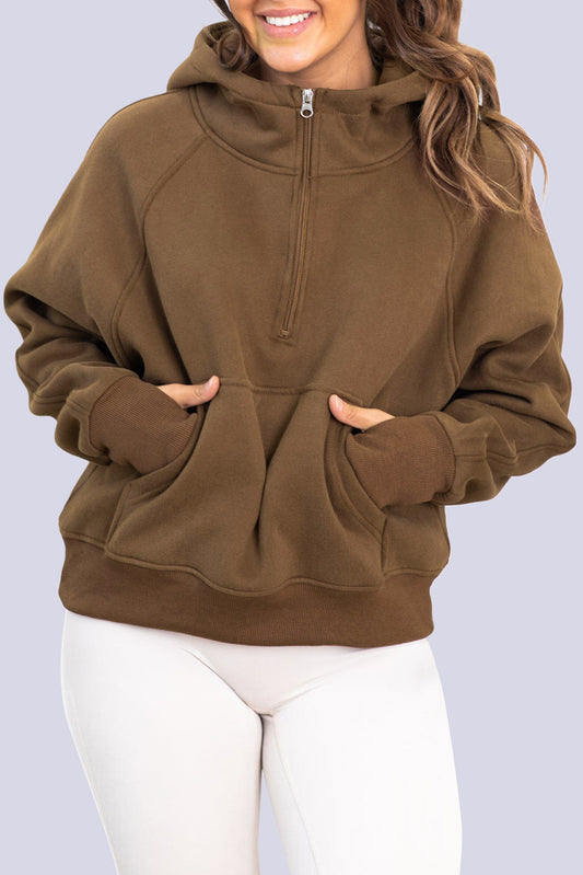 Thumbhole Sleeve Half Zip Hoodie