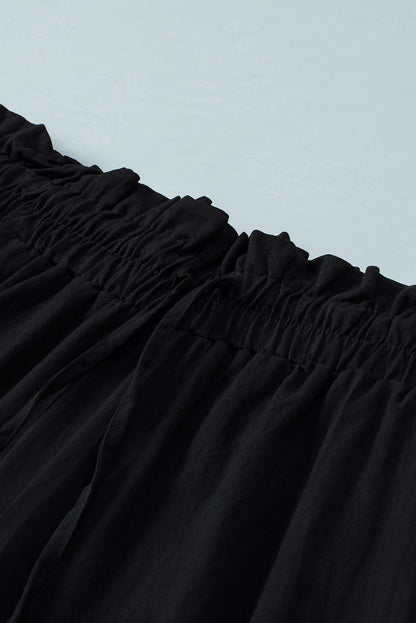 Solid Paperbag Waist Straight Leg Cropped Pants