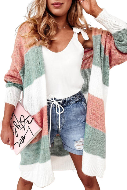 Colorblock Stripe Open Front Cardigan