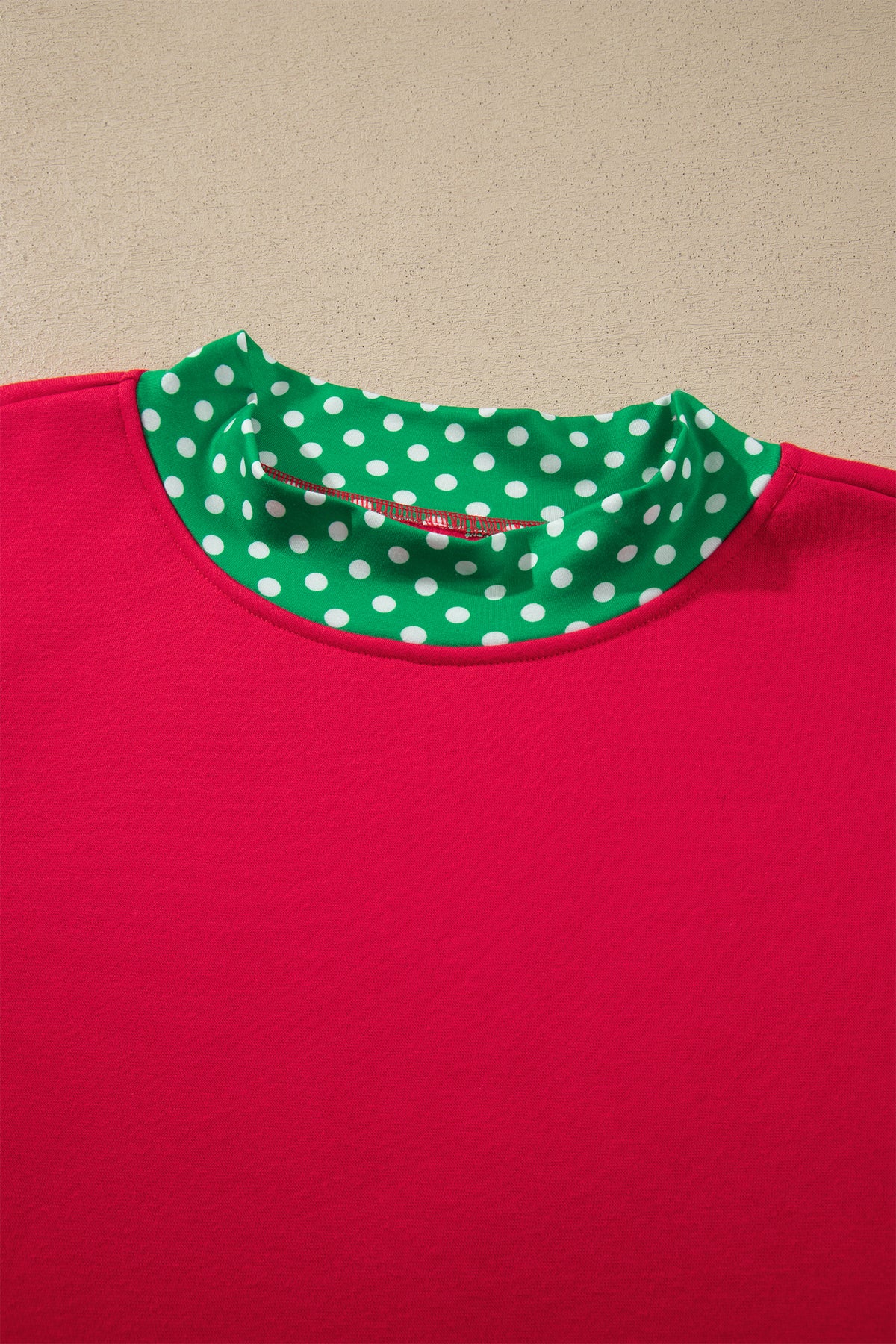 Polka Dot Contrast Trim Mock Neck Sweatshirt