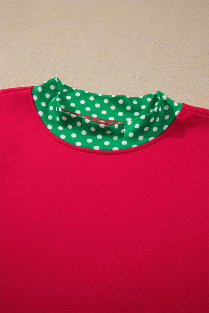 Polka Dot Contrast Trim Mock Neck Sweatshirt