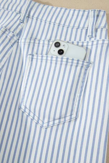 Stripe Denim High Waist Barrel Leg Jeans