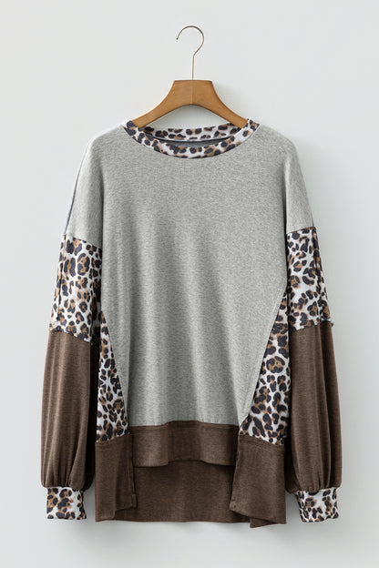 Leopard Patchwork Dolman Sleeve Sweatshirt