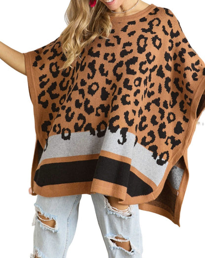 Leopard Stripe Poncho Sweater