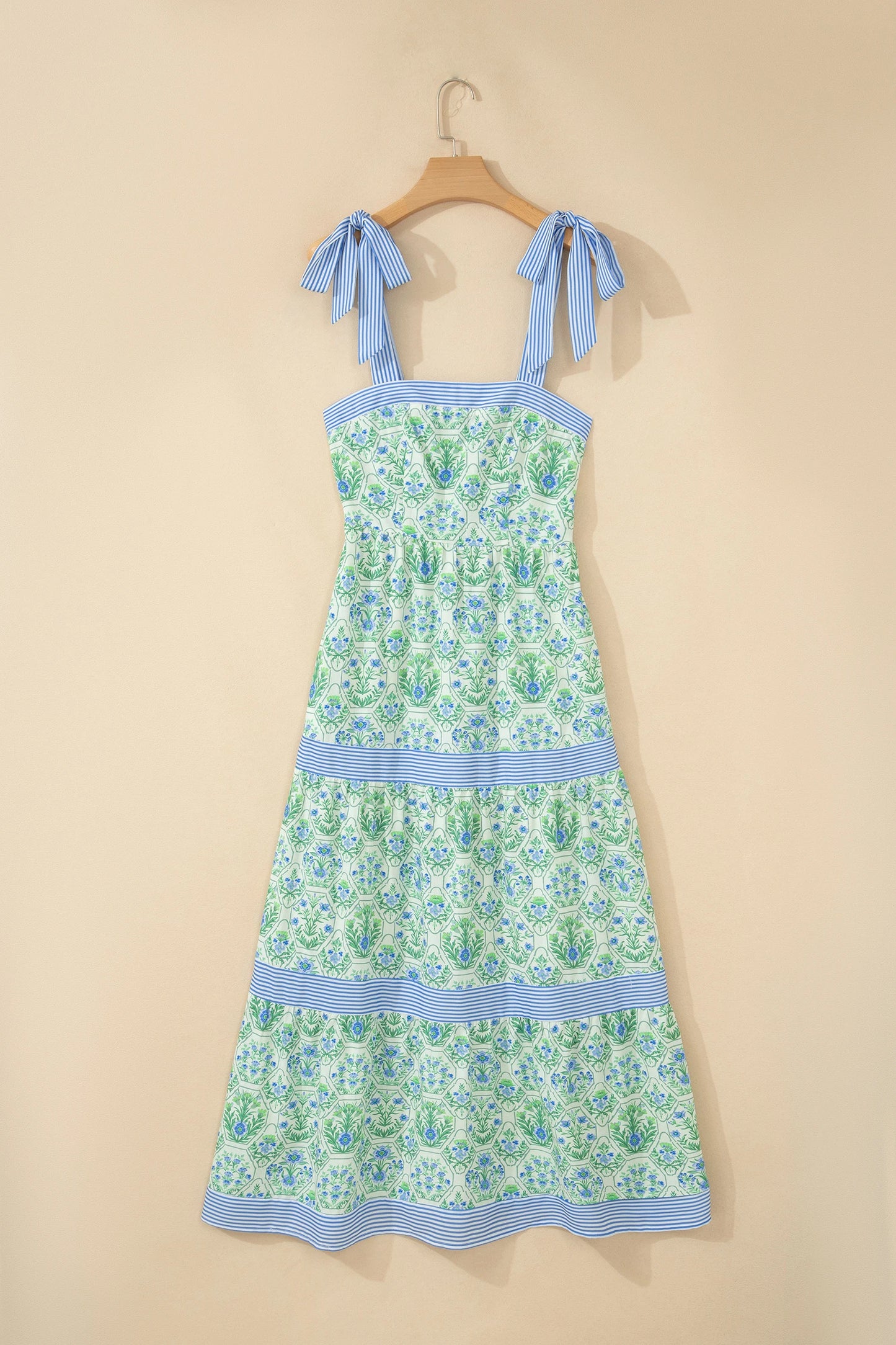 Floral Geometric Stripe Patchwork Sleeveless Dress