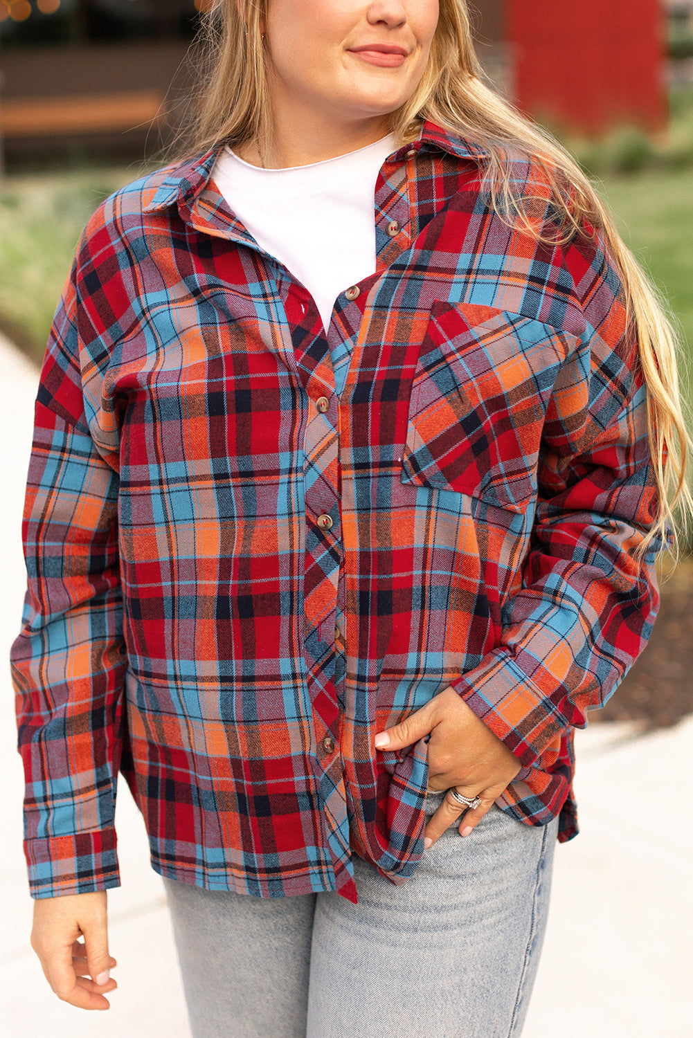 Plaid Buttoned Long Sleeve Shirt Plus Size