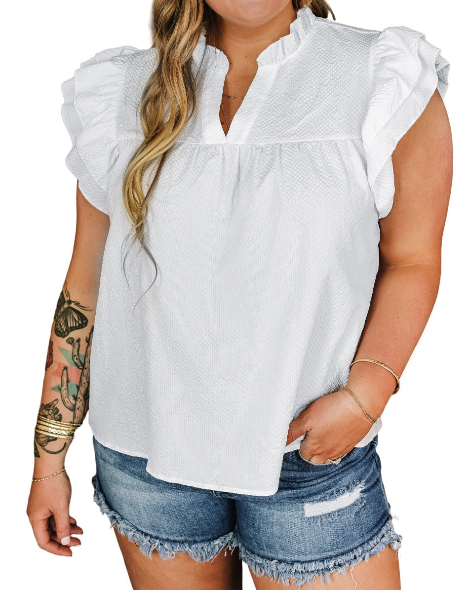 Textured Flutter Sleeve Blouse Plus Size