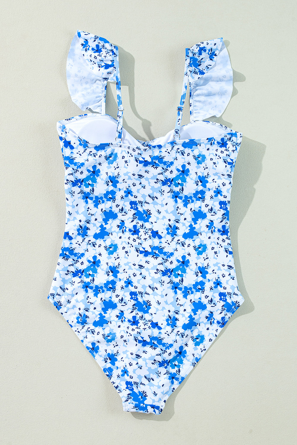 Floral Ruffle Strap Lace-Up One Piece Swimsuit