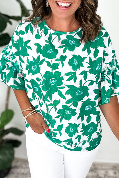 Floral Ruffle Short Sleeve Blouse