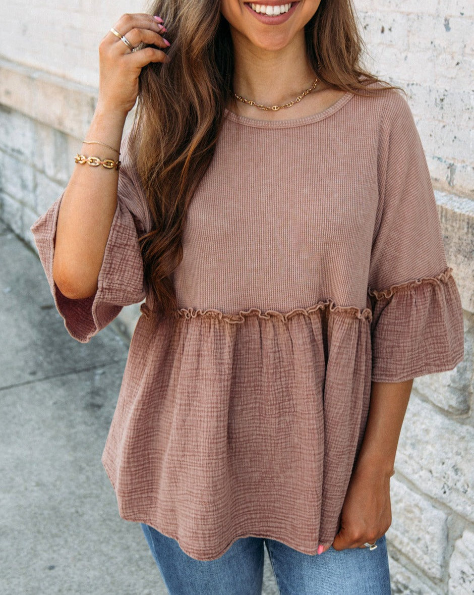 Ruffle 3/4 Sleeve Peplum Top