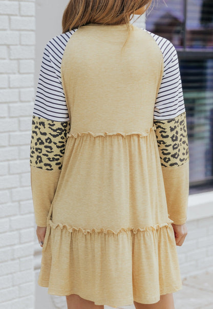 Striped Leopard Long Sleeve Dress