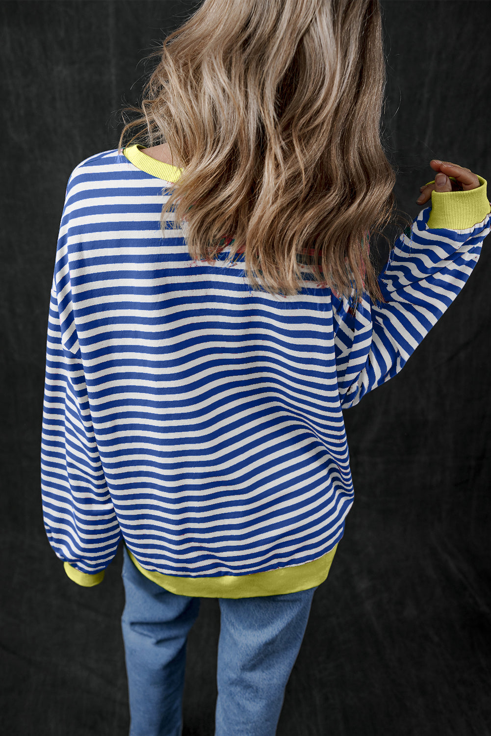 Stripe Contrast Trim Pullover Sweatshirt