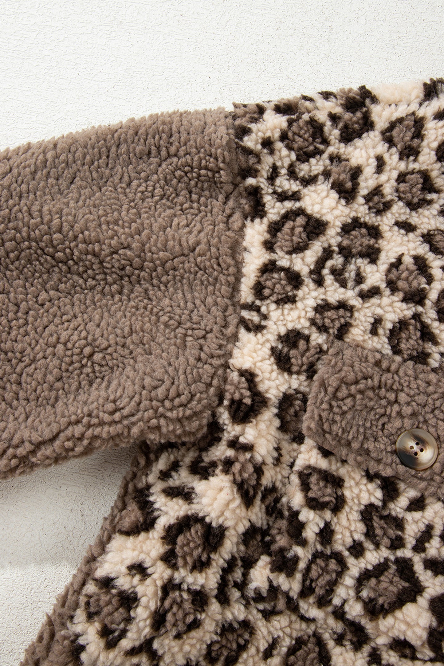 Leopard Sherpa Patchwork Flap Pocket Buttoned Jacket