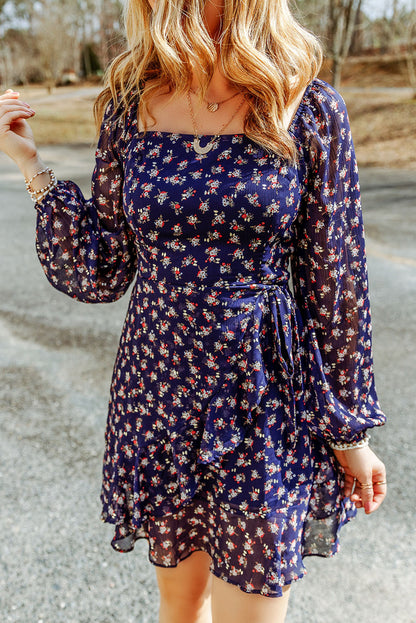 Floral Smocked Square Neck Dress