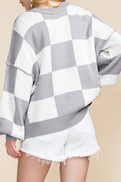 Checker Bishop Sleeve Sweater