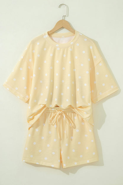 Polka Dot Loose Tee & Drawstring Shorts Set