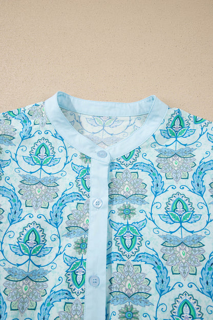 Paisley Long Puff Sleeve Buttoned Shirt