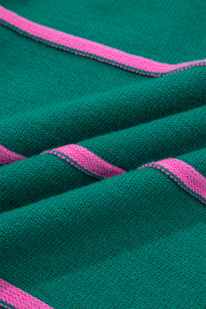 Plus Size Stripe Half Button Drop Shoulder Sweater