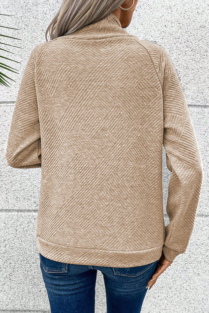 Geometric Textured Buttoned Collar Sweatshirt