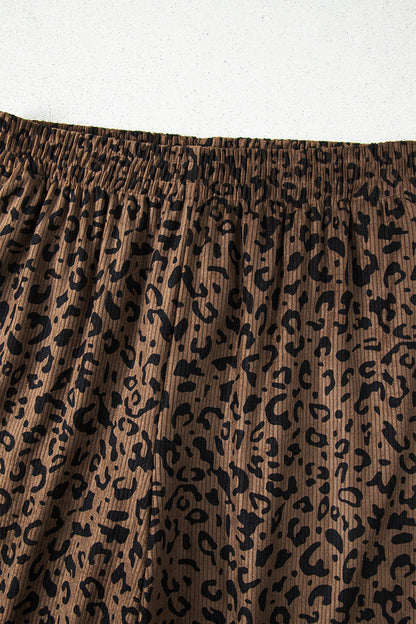 Leopard Elastic High Waist Loose Corduroy Pants
